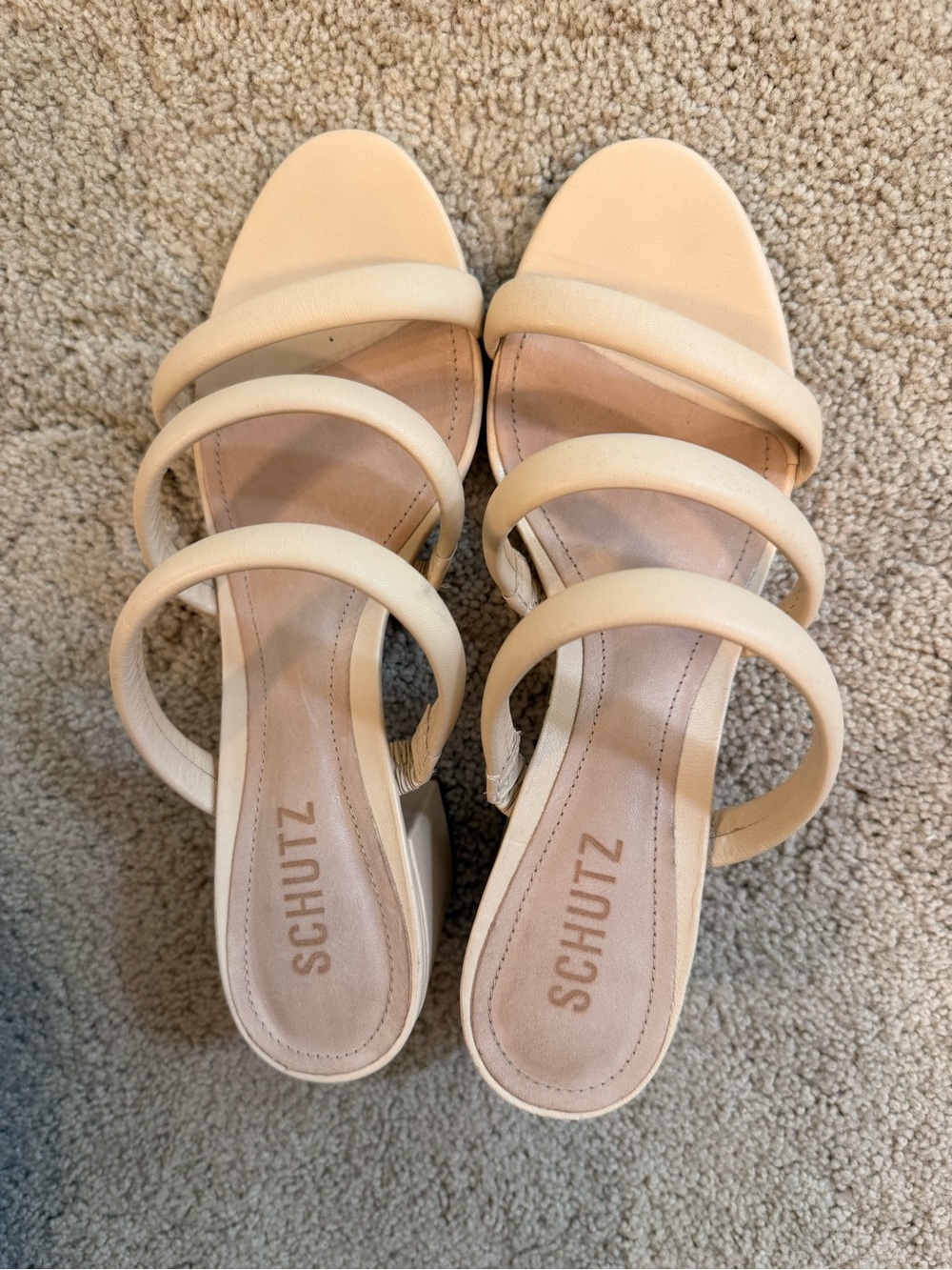 SCHUTZ Beige Triple-Strap Slide Sandals